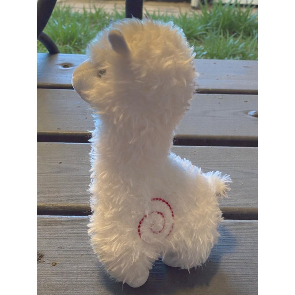 Fluffy White Llama Plush Toy With Red Embroidered Spiral By Jing Guang